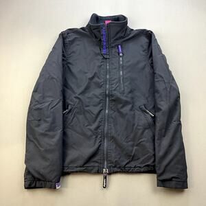 SuperDry Windbreaker Jacket Womens Small Black Windhiker Fleece Lined Full Zip
